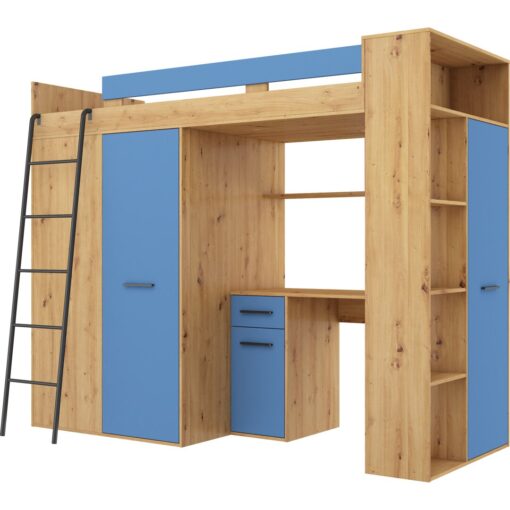 Coleridge European Single (90 x 200cm) 4 Drawer Bed Frames High Sleeper Loft Bed with Bookcase