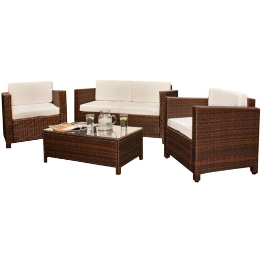 Comfy Living - 4 seat Rattan Garden Furniture Set in Brown