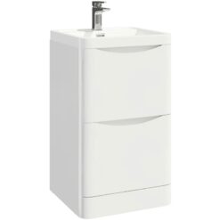 Contour Floor Standing 2-Drawer Vanity Unit with Basin 500mm Wide - Gloss White - Orbit