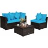 Costway - 4 pcs Rattan Patio Conversation Set Outdoor Furniture Sofa Set w/ Coffee Table