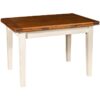 Country style solid lime woood antiqued white frame top walnut finish sized extendin table. Made in Italy