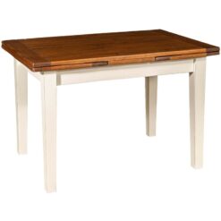 Country style solid lime woood antiqued white frame top walnut finish sized extendin table. Made in Italy