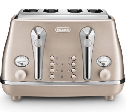 DELONGHI Icona Metallics CTOT4003.BG 4-Slice Toaster - Beige, Blue