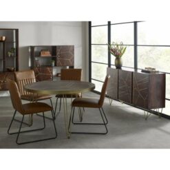 Dallas Dark Mango Round Solid Wood Dining Table 4 Seats Set With 4 Chairs