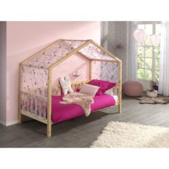 Dallas Natural European Single House Bed with Side Rail and Fabric Canopy