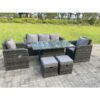 Dark Mixed Grey Rattan Outdoor Garden Furniture Lifting Adjustable Dining Or Coffee Table Sets Lounge Sofa Recling Chairs Footstools 7 Seater - Fimous