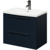 Deep Blue 600mm Wall Mounted Vanity Unit with 1 Tap Hole Curved Basin and 2 Drawers with Gunmetal Grey Handles - Napoli