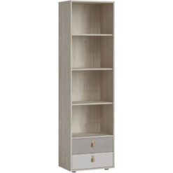 Denim 2 Drawer Bookcase in Light Walnut, Grey Fabric Effect and Cashmere