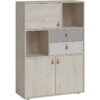 Denim 3 Door 2 Drawer Cabinet in Light Walnut, Grey Fabric Effect and Cashmere