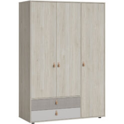 Denim 3 Door 2 Drawer Wardrobe in Light Walnut, Grey Fabric Effect and Cashmere