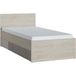 Denim 90cm Bed with 1 Drawer in Light Walnut, Grey Fabric Effect and Cashmere