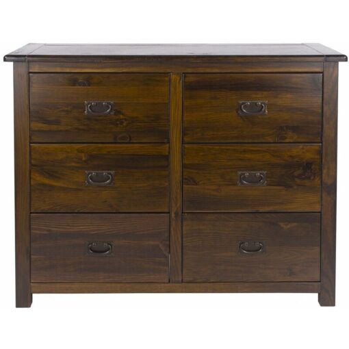 Denver - Chest of 6 Drawers Solid Wooden Pine Bedroom Furniture Clothing Storage Unit - Brown