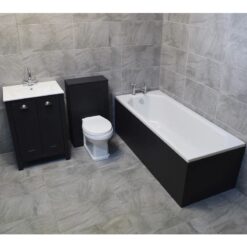 Derby Bathroom Furniture Suite Sink Storage Unit + Toilet + Bath - Dark Grey, Without Taps & Wastes-No End Panel - Dark Grey