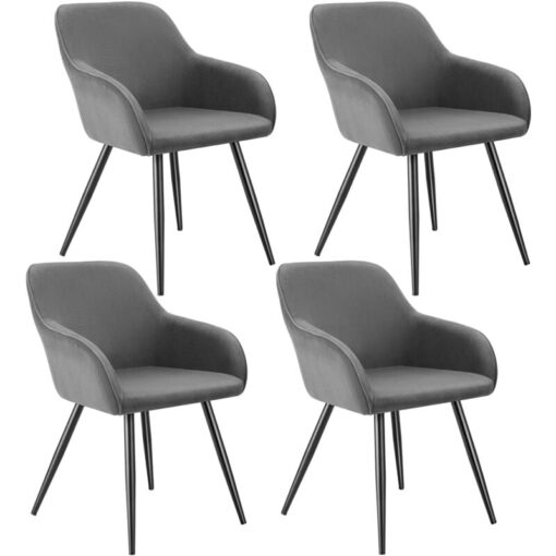 Dining Chair Marilyn - corduroy look, upholstered, armchair, continuous backrest - Chair, dining chair, living room chair - grey/black Set of 4