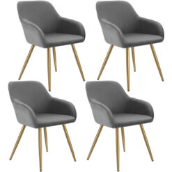 Dining Chair Marilyn - corduroy look, upholstered, armchair, continuous backrest - grey/gold Set of 4