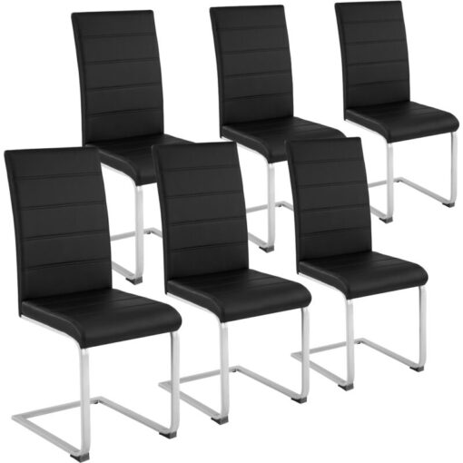 Dining Chairs Set - cantilevered, high backrest, flat steel frame - dining room chairs, kitchen chairs, dining table chairs - black Set of 6