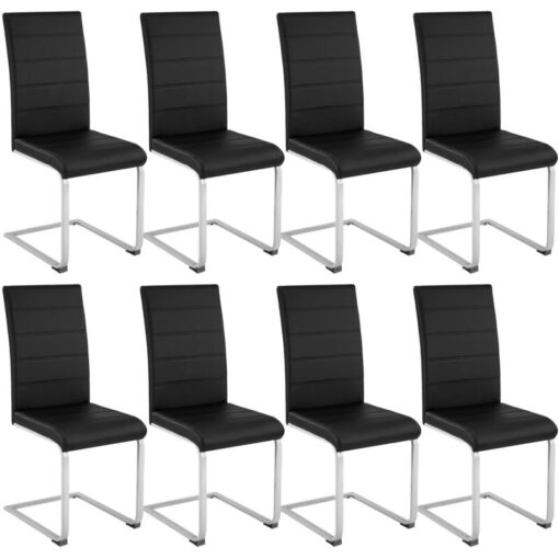 Dining Chairs Set - cantilevered, high backrest, flat steel frame - dining room chairs, kitchen chairs, dining table chairs - black Set of 8