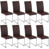 Dining Chairs Set - cantilevered, high backrest, flat steel frame - dining room chairs, kitchen chairs, dining table chairs - brown Set of 8