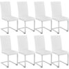 Dining Chairs Set - cantilevered, high backrest, flat steel frame - dining room chairs, kitchen chairs, dining table chairs - white Set of 8