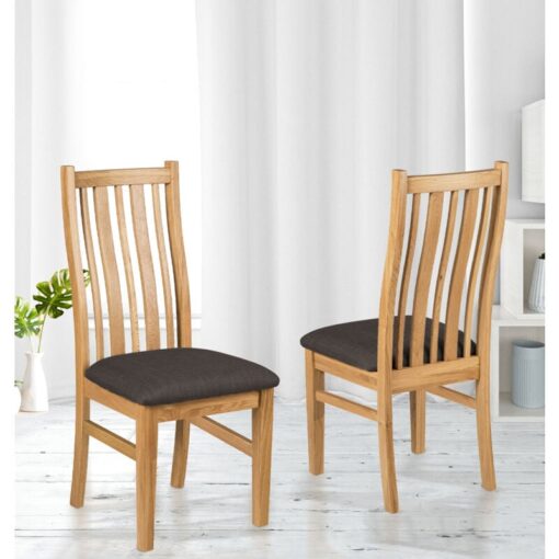 Dining Chairs Set of 2, Oak Dining Chairs with Linen Fabric Seat Pad, Stylish Kitchen Chairs, Modern Wooden Chair for Home and Café (Charcoal Grey)