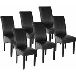 Dining Chairs Set of 6 - ergonomic, high backrest, padded faux leather - dining room chairs, kitchen chairs, dining table chairs - black