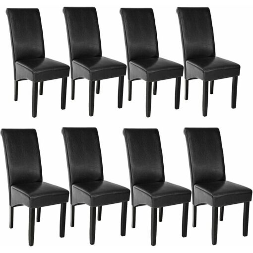 Dining Chairs Set of 8 - ergonomic, high backrest, padded faux leather - dining room chairs, kitchen chairs, dining table chairs - black