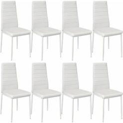 Dining Chairs Set of 8 - padded, faux leather, high backrest - dining room chairs, kitchen chairs, dining table chairs - white