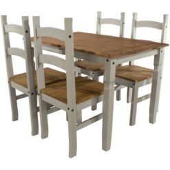 Dining Set With Grey Solid Waxed Pine Rectangle Table & 4 Matching Dining Chairs - Grey