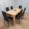 Dining Set of 6 Dining Table and 6 Black Faux leather Chairs Dinig Room Furniture - Beige