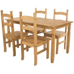 Dining Table Pine 4 Chairs Kitchen Furniture Solid Wood Traditional Seating Room - Pine