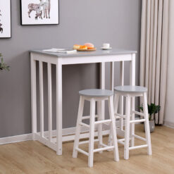 Dining/Breakfast Table Set Bar Table and Stools Solid Pine Wood,White and Grey - Grey - Furniture Hmd