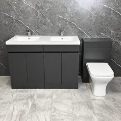 Double Basin Vanity Set Obsidian 1700mm Handleless Furniture Suite Inc wc Pan, No Taps - Dark Grey