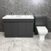 Double Basin Vanity Set Obsidian 1700mm Handleless Furniture Suite Inc wc Pan, With Taps - Dark Grey