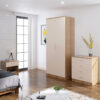 ELEGANT 3 Piece Bedroom Wardrobe Furniture Sets, 2 Door Soft Hinge Wardrobe, 4 Drawer Chest of Drawers, Beside Cabinet, Cream/Oak