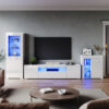 ELEGANT Living Room Home Furniture Set 2000mm LED TV Unit Stand Display Cabinet Sideboard with 16 color RGB LED Lights Storage Unit in White High