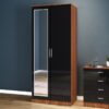 ELEGANT Wardrobe 2 Doors High Gloss Bedroom Storage Furniture with Shelf and Hanging Rail, Black/Walnut with Mirror