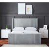 Elara Winged Steel Panel Bed with Headboard