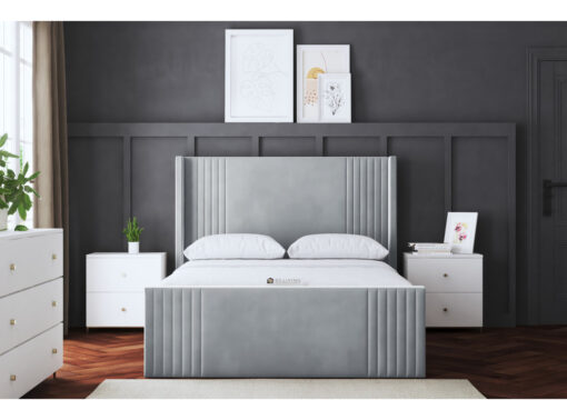 Elara Winged Steel Panel Bed with Headboard