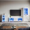 Elegant - 1600mm tv Stand Cabinet + Sideboard Display Cabinet Set with Multicolour led Lights White Gloss Storage Unit for Living Room Furniture Set 1