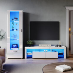 Elegant - High Gloss 1600mm tv Stand Cabinet Sideboard Display Cabinet with rgb led Lights Storage Unit White Living Room Set 5