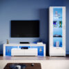 Elegant - Living Room Set Modern High Gloss Fronts with led Light, 1600mm tv Stand, Display Cabinet with Glass Shelf Tall Storage Cabinet, White