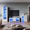 Elegant - Modern High Gloss Living Room Set with rgb led Lights Display Cabinet Storage Unit + 1300mm tv Stand Cabinet White Furniture Set 3