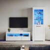 Elegant - Modern High Gloss led Lights tv Stand 120cm, Slow Close Hinge Display Cabinet with Glass Shelf Bookcase, Living Room Furniture Set