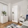 Elegant - White Wardrobe for Bedroom Storage Furniture High Gloss Soft Close 3 Piece Sets 2 Doors Wardrobe with Mirror + 4 Drawer Chest of Drawers