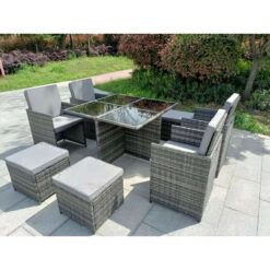 Eton rattan garden 8 seater cube set in grey with fitting cover - grey - Yakoe