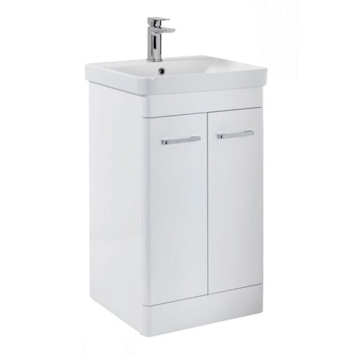 Eve Floor Standing 2-Door Vanity Unit with Basin 500mm Wide - Gloss White - Orbit