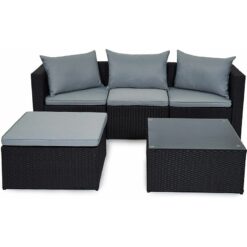 Evre Outdoor Rattan Garden Furniture Set Malaga Conservatory Patio Sofa coffee table Black