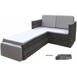 EvreRattan Outdoor Garden Sofa Furniture Love Bed Patio Sun bed 2 seater Grey New with Cover