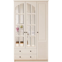 Evuhome - elise 3 Door 2 Drawer Mirrored White Wardrobe