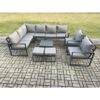 Fimous 10 Seater Aluminium Garden Furniture Set Outdoor Lounge Corner Sofa 2 Pcs Chair Square Coffee Table Sets with 2 Small Footstools Dark Grey